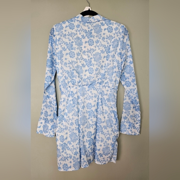 Lulus Made to Charm White & Blue Floral Collared Buckle Mini Dress, Size Medium - Picture 9 of 11